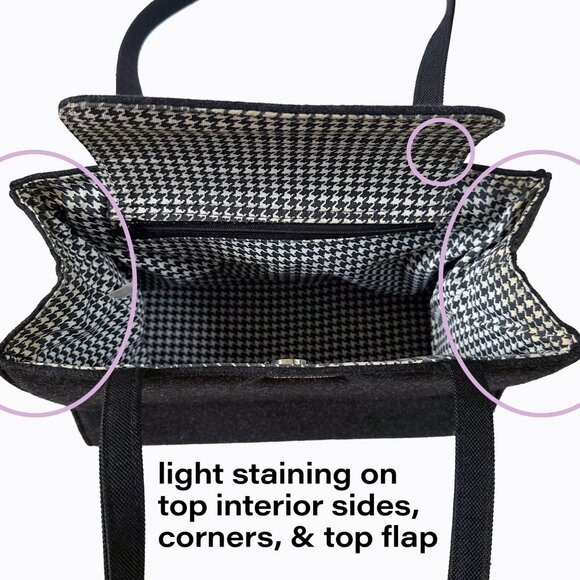 Vintage Kate Spade NY Sam Wool Shoulder Bag Charcoal Gray Houndstooth Y2K Luxury - Picture 13 of 14